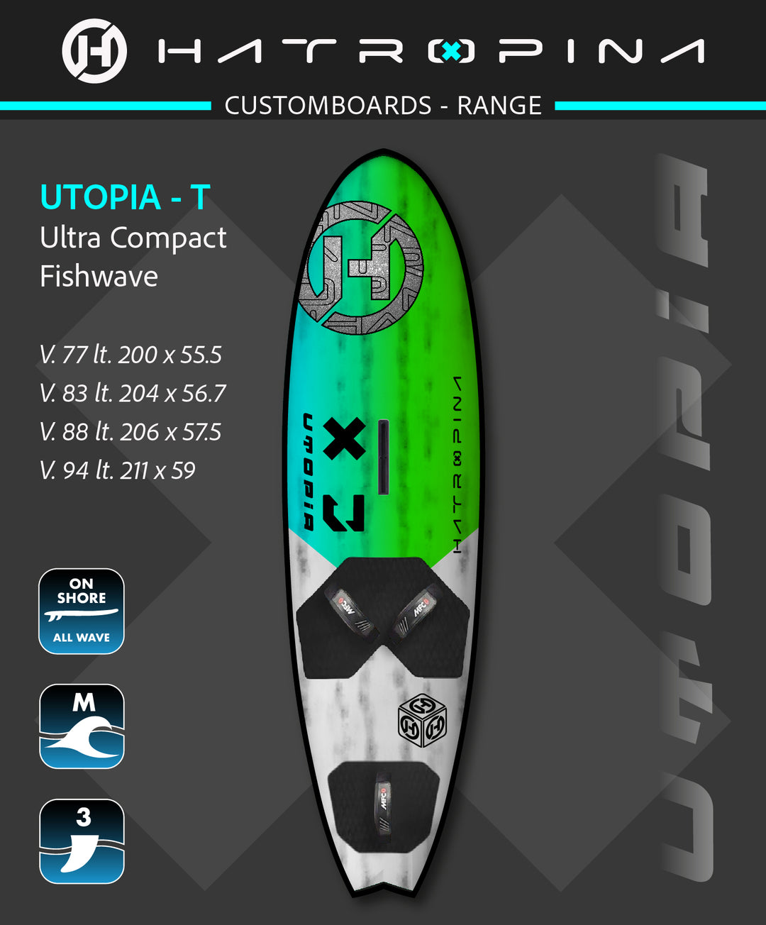 Board Hatropina Custom Board - U-TOPIA WAVE 87LT- Ultra Compact Fish Thruster 